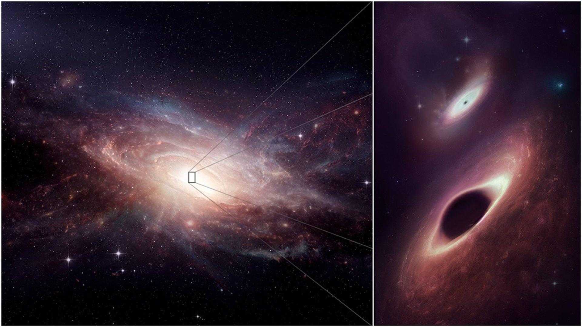 Ученые наблюдали обреченную столкнуться пару сверхмассивных черных дыр