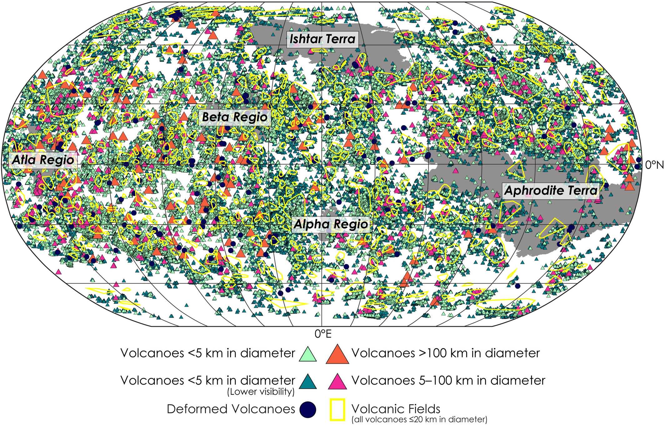 Опубликована самая подробная карта вулканов Венеры