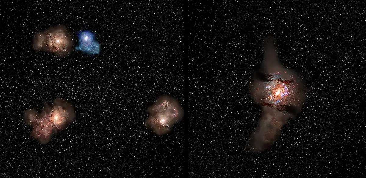 «Джеймс Уэбб» и ALMA рассмотрели ядро самого далекого протоскопления галактик