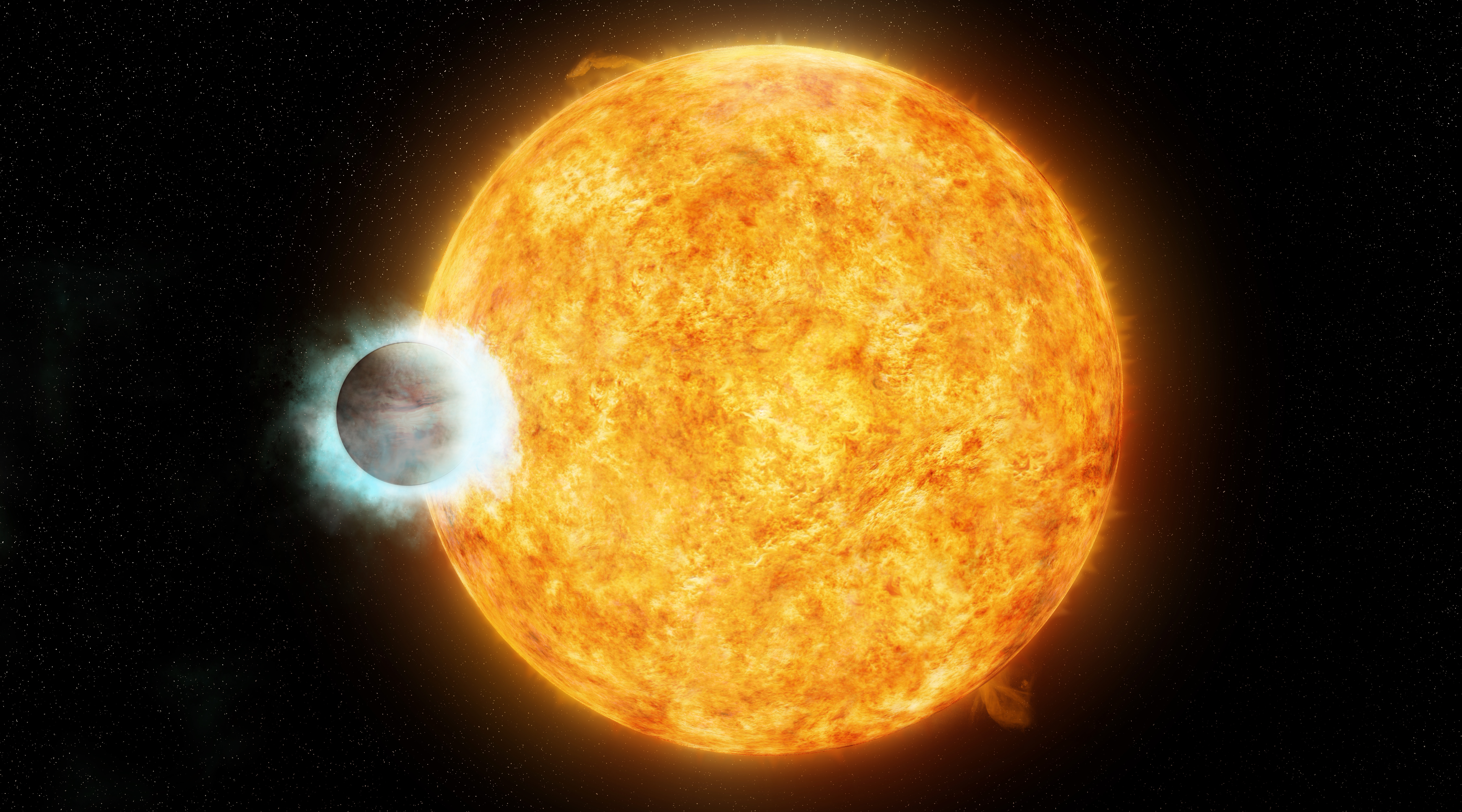 Система WASP-18 в представлении художника Астрофизики впервые создали трехмерную карту атмосферы экзопланеты WASP-18b