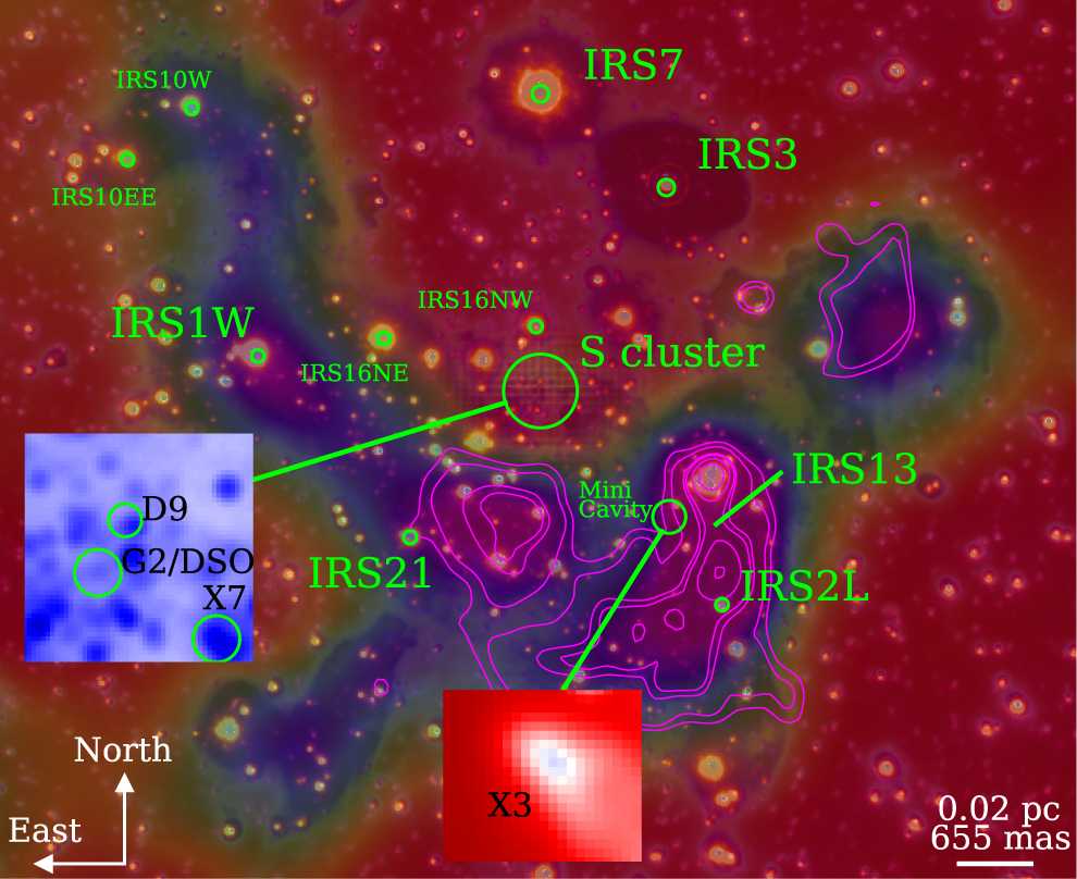 Карта центральной области Млечного Пути, где расположено плотное скопление звезд Сверхмассивная черная дыра в центре Млечного Пути «пощадила» ближайшие звезды